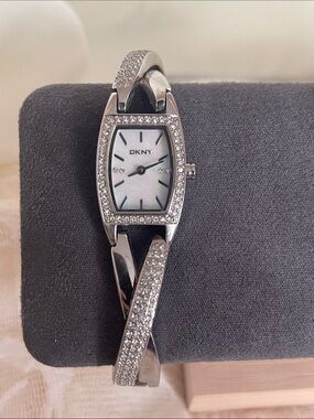 DKNY Silver Crystal-Accent Women's Bracelet Watch with Mother-of-Pearl Dial